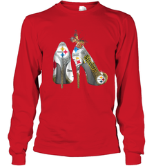 Pittsburgh Steeler High Heel Butterfly Rhinestone Tide Youth Long Sleeve T-Shirt - NFLFanGift