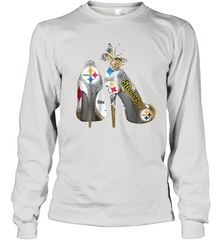 Pittsburgh Steeler High Heel Butterfly Rhinestone Tide Youth Long Sleeve T-Shirt - NFLFanGift