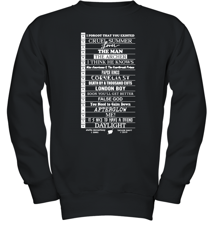 Stella Taylor Swift Black Tee With Tracklist Youth Sweatshirt - NFLFanGift