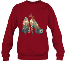 NFL Miami Dolphins High Heel Butterfly Rhinestone Tide Crewneck Sweatshirt - NFLFanGift