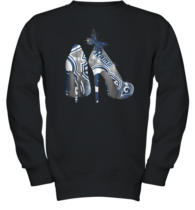 NFL Los Angeles Rams High Heel Butterfly Rhinestone Tide Youth Sweatshirt - NFLFanGift