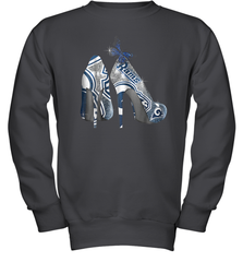 NFL Los Angeles Rams High Heel Butterfly Rhinestone Tide Youth Sweatshirt - NFLFanGift