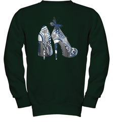 NFL Los Angeles Rams High Heel Butterfly Rhinestone Tide Youth Sweatshirt - NFLFanGift