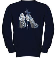NFL Los Angeles Rams High Heel Butterfly Rhinestone Tide Youth Sweatshirt - NFLFanGift