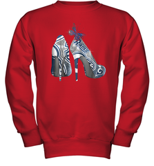 NFL Los Angeles Rams High Heel Butterfly Rhinestone Tide Youth Sweatshirt - NFLFanGift