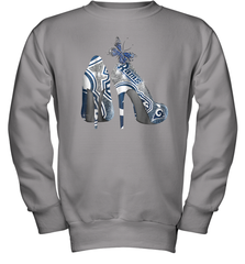 NFL Los Angeles Rams High Heel Butterfly Rhinestone Tide Youth Sweatshirt - NFLFanGift