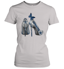 NFL Dallas Cowboys High Heel Butterfly Rhinestone Tide Women's T-Shirt - NFLFanGift
