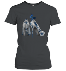 NFL Dallas Cowboys High Heel Butterfly Rhinestone Tide Women's T-Shirt - NFLFanGift