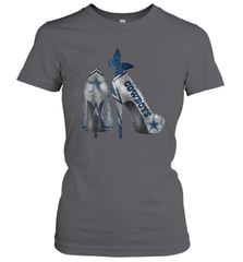 NFL Dallas Cowboys High Heel Butterfly Rhinestone Tide Women's T-Shirt - NFLFanGift