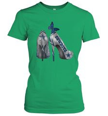 NFL Dallas Cowboys High Heel Butterfly Rhinestone Tide Women's T-Shirt - NFLFanGift