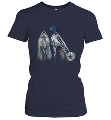 NFL Dallas Cowboys High Heel Butterfly Rhinestone Tide Women's T-Shirt - NFLFanGift