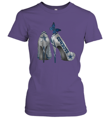 NFL Dallas Cowboys High Heel Butterfly Rhinestone Tide Women's T-Shirt - NFLFanGift