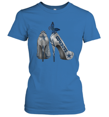 NFL Dallas Cowboys High Heel Butterfly Rhinestone Tide Women's T-Shirt - NFLFanGift