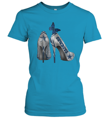 NFL Dallas Cowboys High Heel Butterfly Rhinestone Tide Women's T-Shirt - NFLFanGift