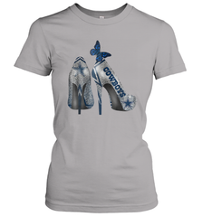 NFL Dallas Cowboys High Heel Butterfly Rhinestone Tide Women's T-Shirt - NFLFanGift