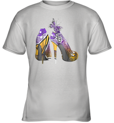 NFL Minnesota Vikings High Heel Butterfly Rhinestone Tide Youth T-Shirt - NFLFanGift