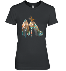 NFL Miami Dolphins High Heel Butterfly Rhinestone Tide Women's The Boyfriend Tee - NFLFanGift