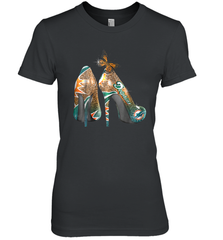 NFL Miami Dolphins High Heel Butterfly Rhinestone Tide Women's The Boyfriend Tee - NFLFanGift