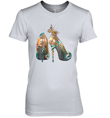 NFL Miami Dolphins High Heel Butterfly Rhinestone Tide Women's The Boyfriend Tee - NFLFanGift