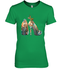 NFL Miami Dolphins High Heel Butterfly Rhinestone Tide Women's The Boyfriend Tee - NFLFanGift