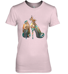 NFL Miami Dolphins High Heel Butterfly Rhinestone Tide Women's The Boyfriend Tee - NFLFanGift