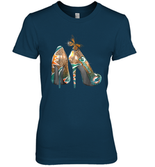 NFL Miami Dolphins High Heel Butterfly Rhinestone Tide Women's The Boyfriend Tee - NFLFanGift