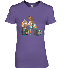 NFL Miami Dolphins High Heel Butterfly Rhinestone Tide Women's The Boyfriend Tee - NFLFanGift