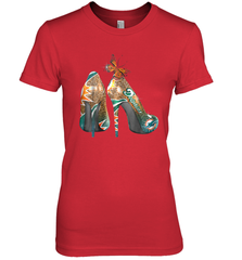 NFL Miami Dolphins High Heel Butterfly Rhinestone Tide Women's The Boyfriend Tee - NFLFanGift