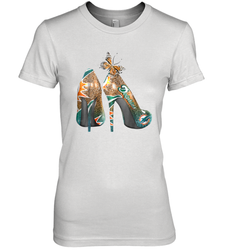 NFL Miami Dolphins High Heel Butterfly Rhinestone Tide Women's The Boyfriend Tee - NFLFanGift