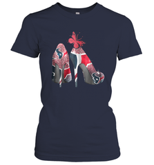 NFL Houston Texans High Heel Butterfly Rhinestone Tide Women's T-Shirt - NFLFanGift