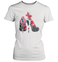 NFL Houston Texans High Heel Butterfly Rhinestone Tide Women's T-Shirt - NFLFanGift