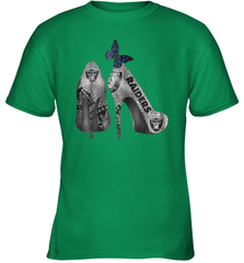 NFL Oakland Raiders High Heel Butterfly Rhinestone Tide Youth T-Shirt - NFLFanGift