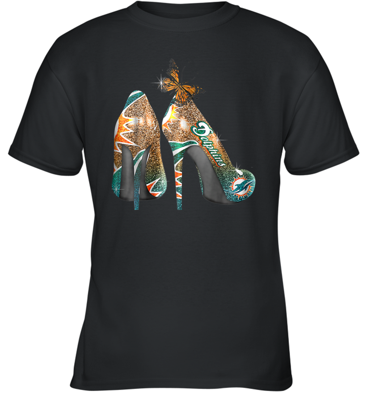 NFL Miami Dolphins High Heel Butterfly Rhinestone Tide Youth T-Shirt - NFLFanGift