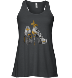 NFL New Orleans Saints High Heel Butterfly Rhinestone Tide Racerback Tank - NFLFanGift