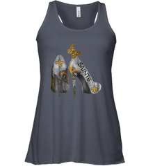 NFL New Orleans Saints High Heel Butterfly Rhinestone Tide Racerback Tank - NFLFanGift