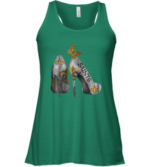 NFL New Orleans Saints High Heel Butterfly Rhinestone Tide Racerback Tank - NFLFanGift