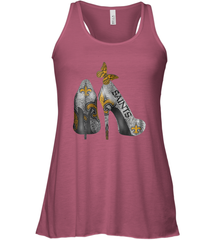 NFL New Orleans Saints High Heel Butterfly Rhinestone Tide Racerback Tank - NFLFanGift