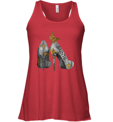 NFL New Orleans Saints High Heel Butterfly Rhinestone Tide Racerback Tank - NFLFanGift