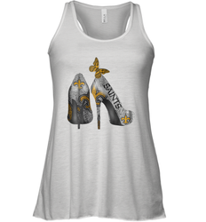 NFL New Orleans Saints High Heel Butterfly Rhinestone Tide Racerback Tank - NFLFanGift