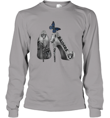 NFL Oakland Raiders High Heel Butterfly Rhinestone Tide Long Sleeve T-Shirt - NFLFanGift