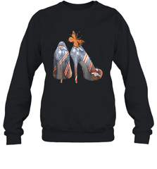 NFL Denver Broncos High Heel Butterfly Rhinestone Tide Crewneck Sweatshirt - NFLFanGift