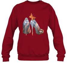 NFL Denver Broncos High Heel Butterfly Rhinestone Tide Crewneck Sweatshirt - NFLFanGift