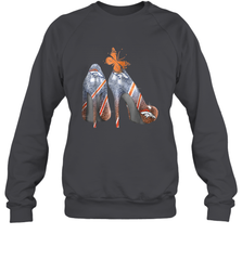 NFL Denver Broncos High Heel Butterfly Rhinestone Tide Crewneck Sweatshirt - NFLFanGift