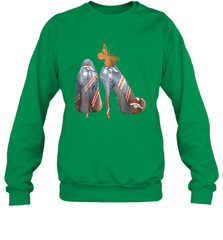 NFL Denver Broncos High Heel Butterfly Rhinestone Tide Crewneck Sweatshirt - NFLFanGift