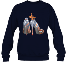 NFL Denver Broncos High Heel Butterfly Rhinestone Tide Crewneck Sweatshirt - NFLFanGift