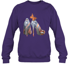 NFL Denver Broncos High Heel Butterfly Rhinestone Tide Crewneck Sweatshirt - NFLFanGift