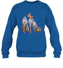NFL Denver Broncos High Heel Butterfly Rhinestone Tide Crewneck Sweatshirt - NFLFanGift
