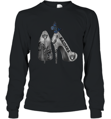 NFL Oakland Raiders High Heel Butterfly Rhinestone Tide Youth Long Sleeve T-Shirt - NFLFanGift
