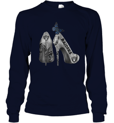 NFL Oakland Raiders High Heel Butterfly Rhinestone Tide Youth Long Sleeve T-Shirt - NFLFanGift