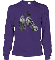 NFL Oakland Raiders High Heel Butterfly Rhinestone Tide Youth Long Sleeve T-Shirt - NFLFanGift